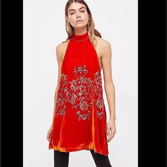 FREE PEOPLE orange velvet sequins swing dress - Picture 5 of 9